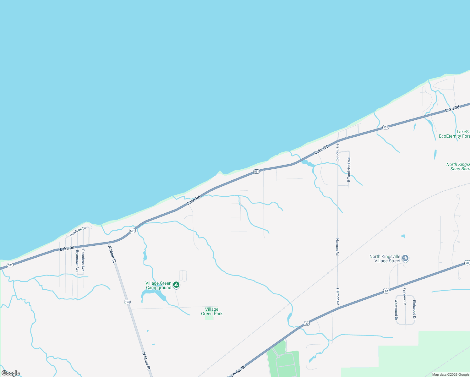 map of restaurants, bars, coffee shops, grocery stores, and more near 7455 Kingsboro Dr in Conneaut