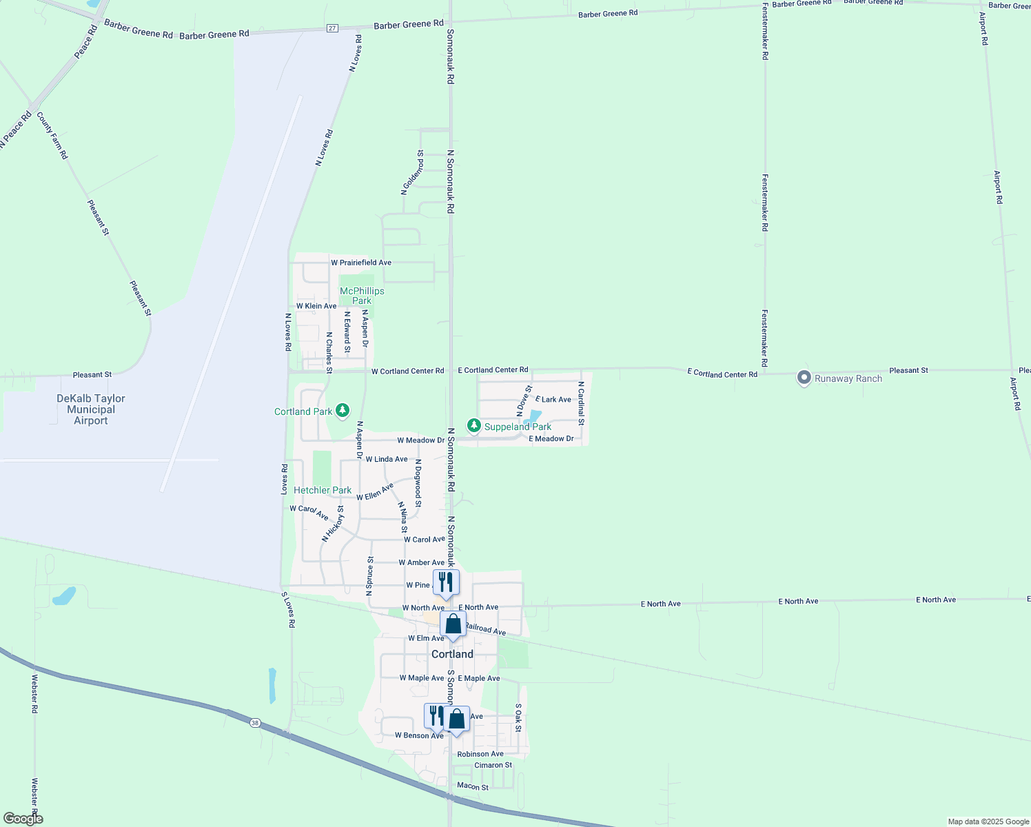 map of restaurants, bars, coffee shops, grocery stores, and more near 115 East Daisy Avenue in Cortland