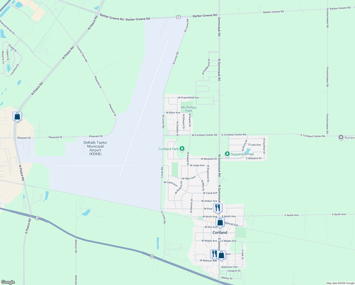 map of restaurants, bars, coffee shops, grocery stores, and more near 360 North Charles Street in Cortland