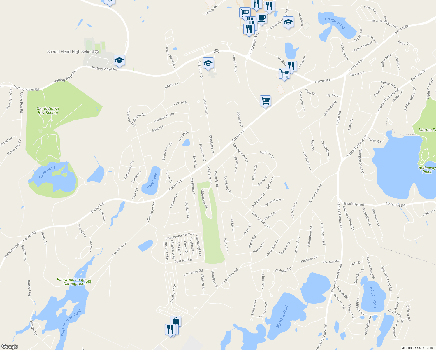 map of restaurants, bars, coffee shops, grocery stores, and more near 20 Worrall Road in Plymouth