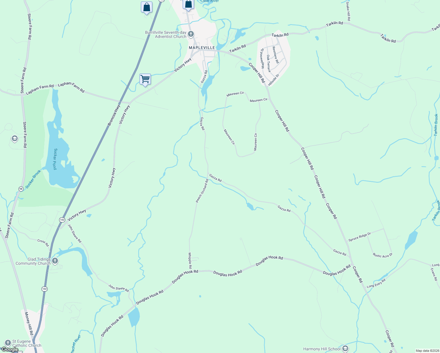 map of restaurants, bars, coffee shops, grocery stores, and more near 526 Gazza Road in Burrillville