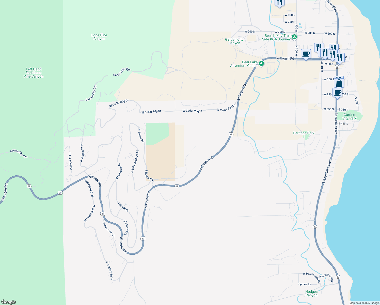 map of restaurants, bars, coffee shops, grocery stores, and more near 705 South First Light Drive in Garden City