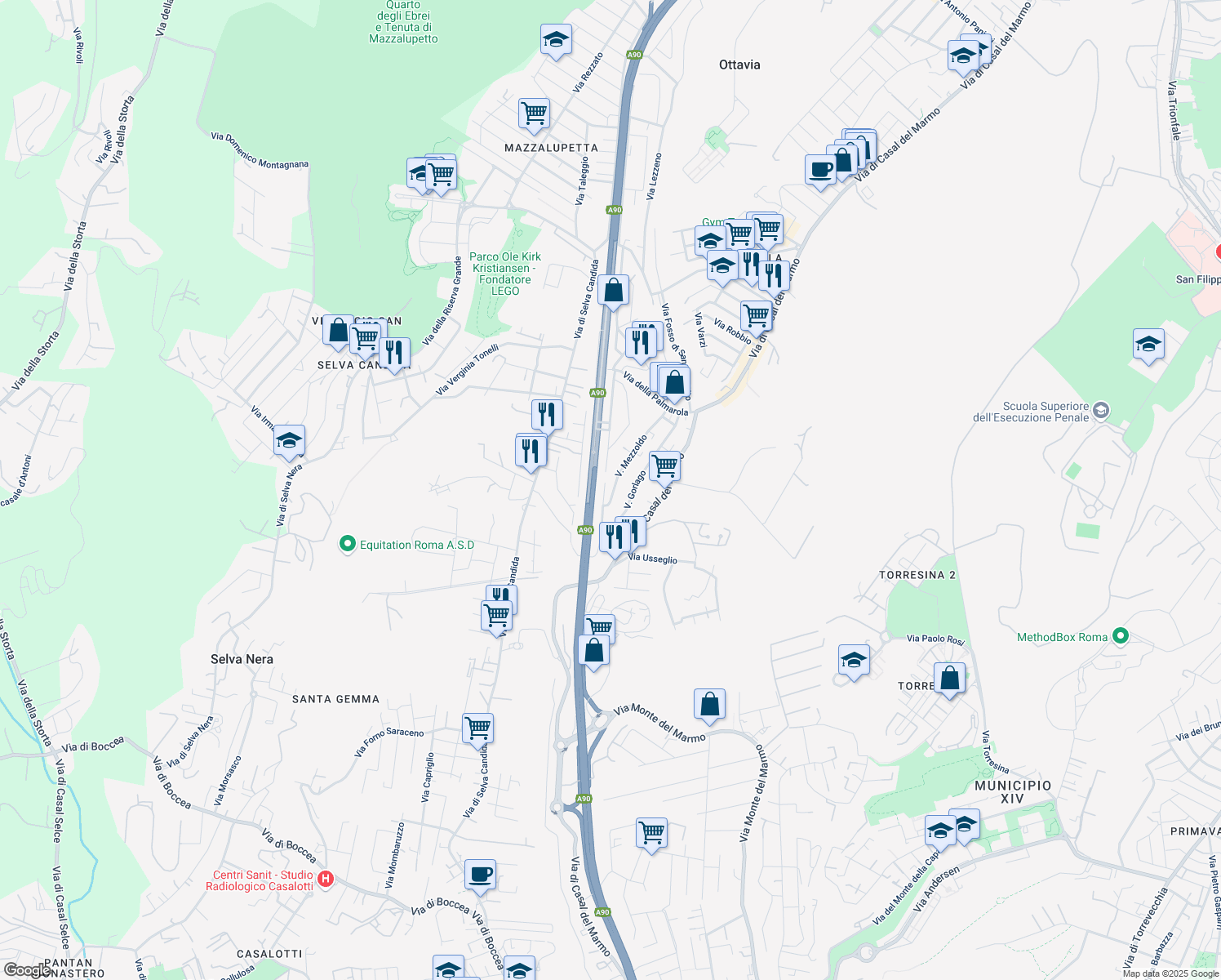 map of restaurants, bars, coffee shops, grocery stores, and more near 118 Via Mezzoldo in Zona L Ottavia