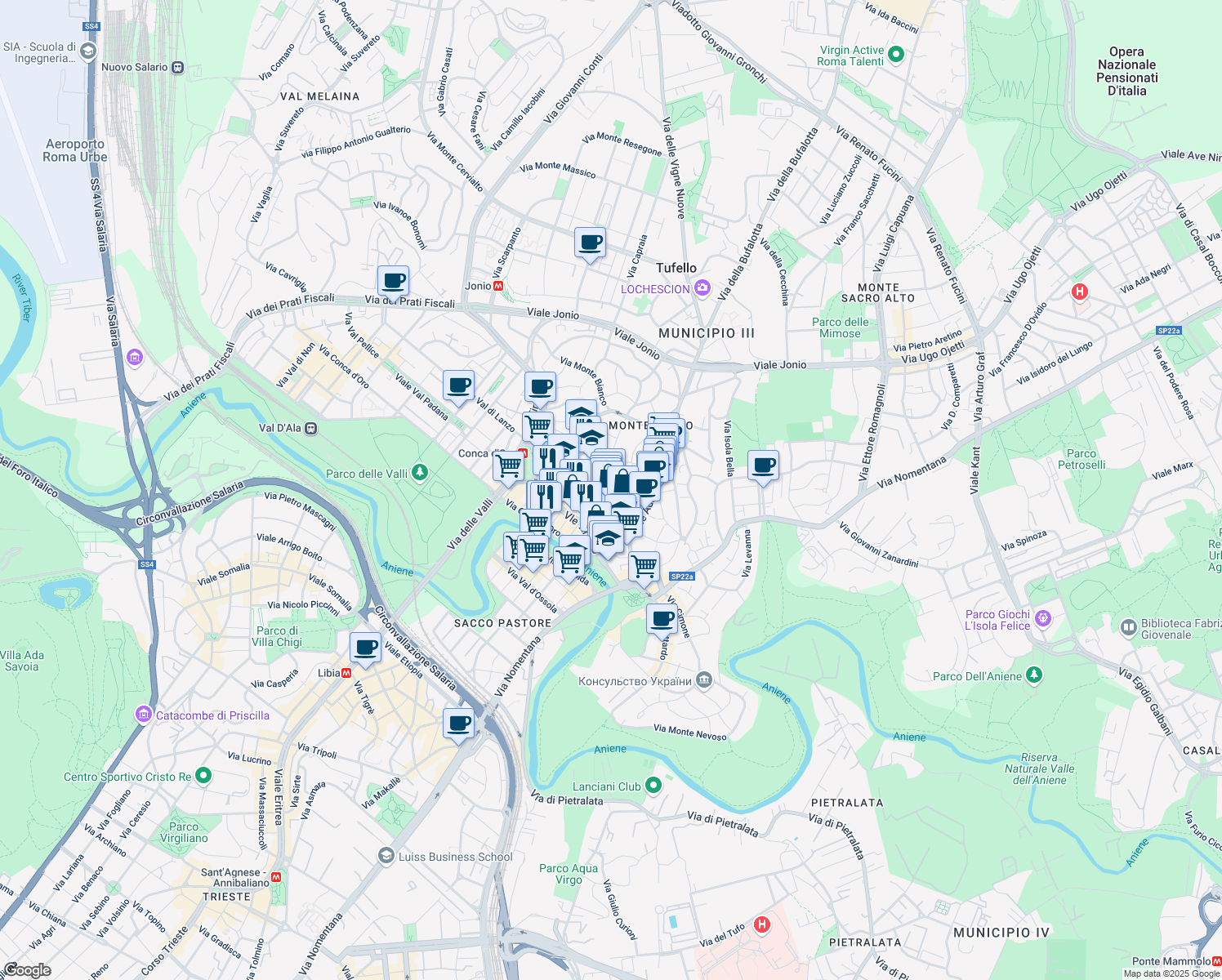 map of restaurants, bars, coffee shops, grocery stores, and more near in Rome
