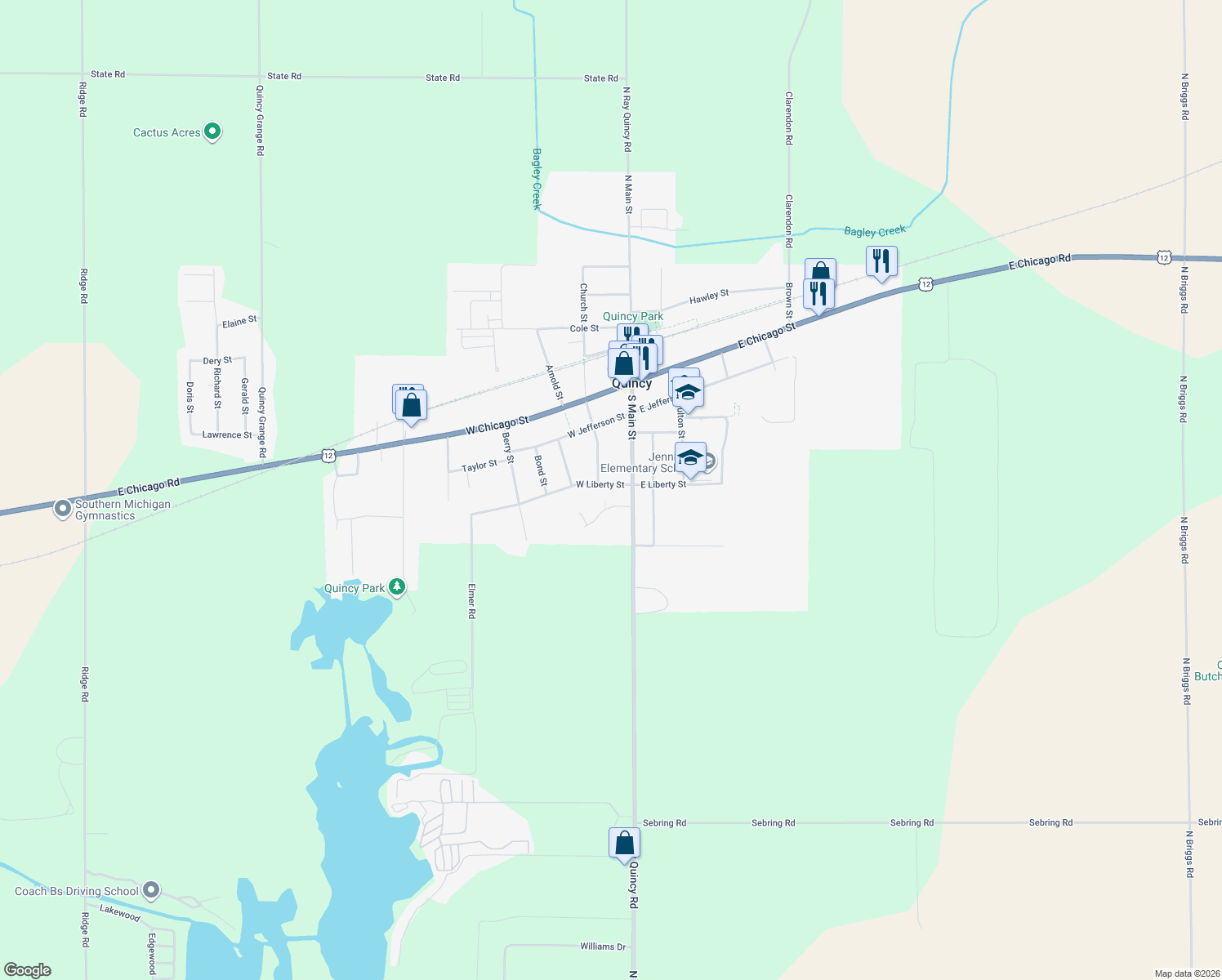 map of restaurants, bars, coffee shops, grocery stores, and more near 15 West Liberty Street in Quincy