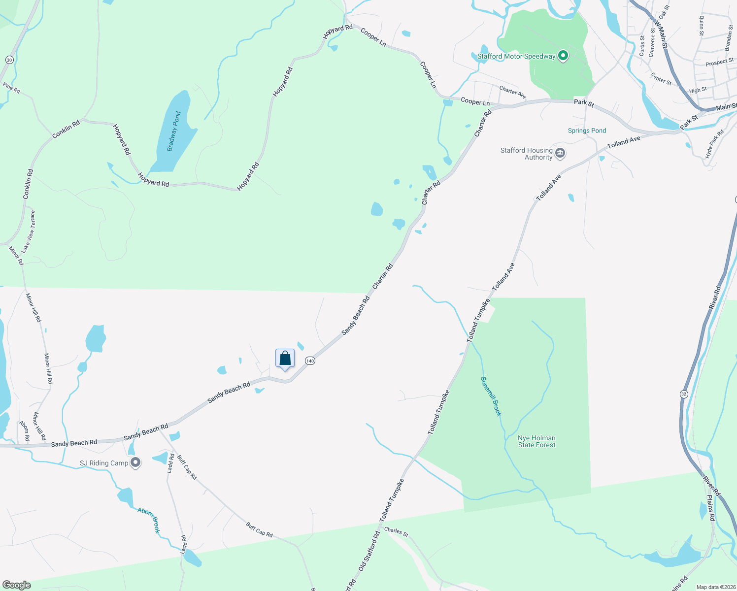 map of restaurants, bars, coffee shops, grocery stores, and more near 13 Sandy Beach Road in Ellington