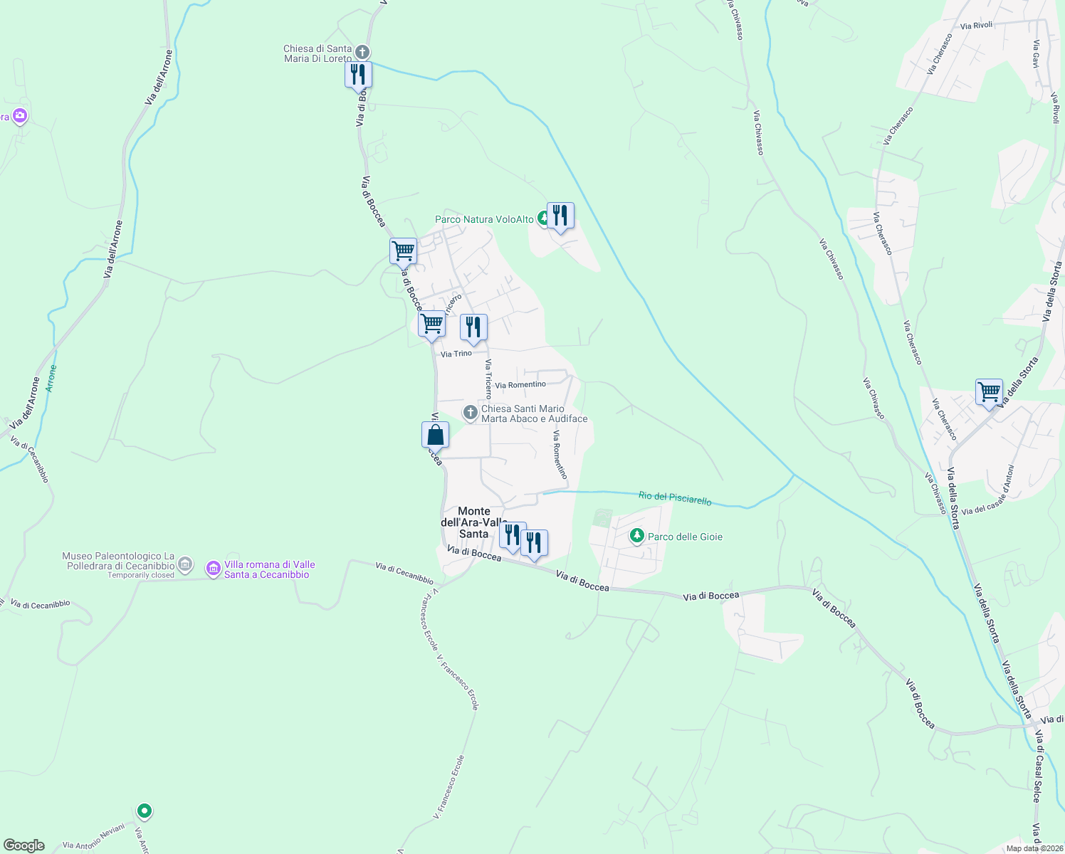 map of restaurants, bars, coffee shops, grocery stores, and more near 31 Via Condove in Monte dell'Ara-Valle Santa