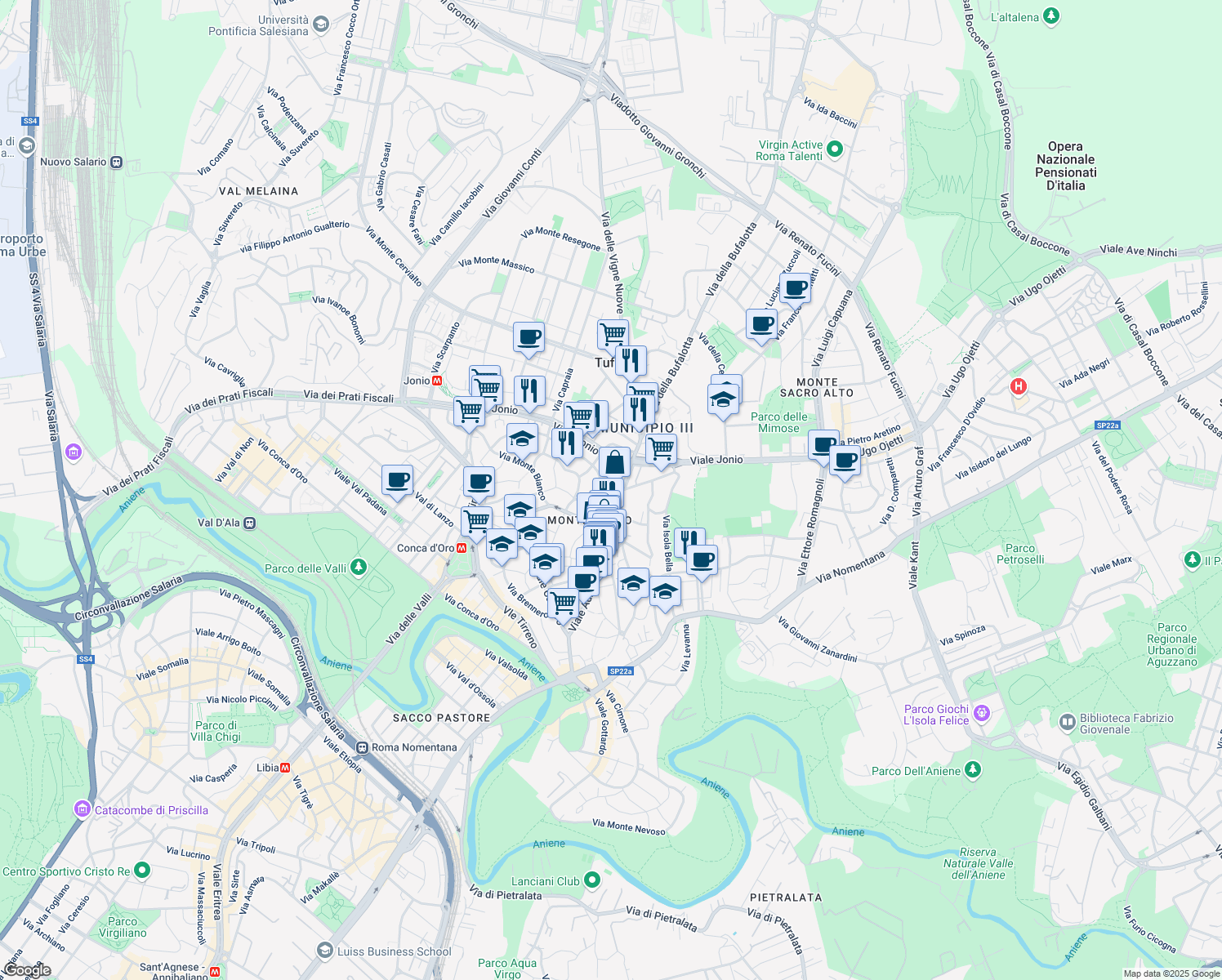 map of restaurants, bars, coffee shops, grocery stores, and more near 167 Viale Adriatico in Rome