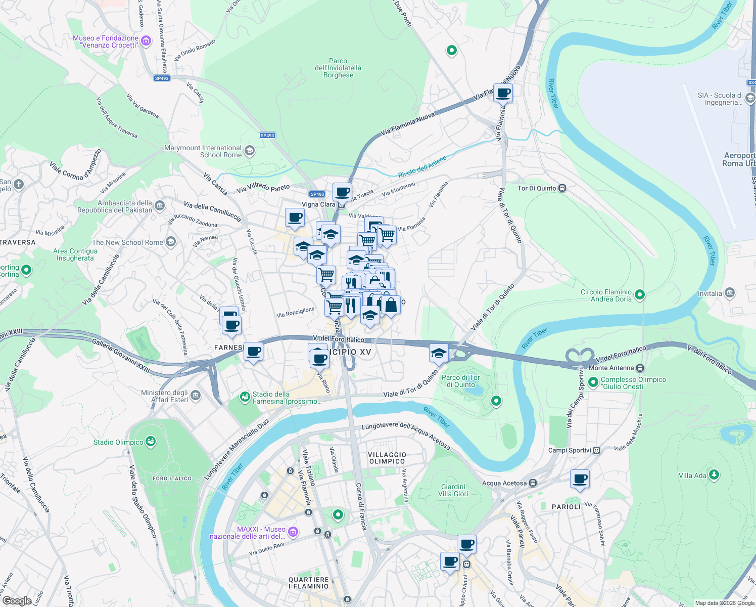 map of restaurants, bars, coffee shops, grocery stores, and more near 30 Piazza Monteleone di Spoleto in Roma