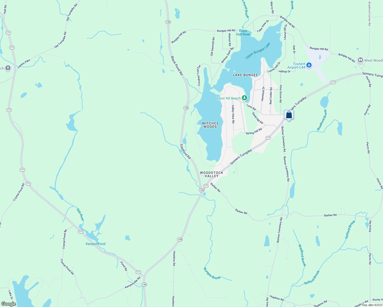 map of restaurants, bars, coffee shops, grocery stores, and more near 469 Connecticut 198 in Woodstock