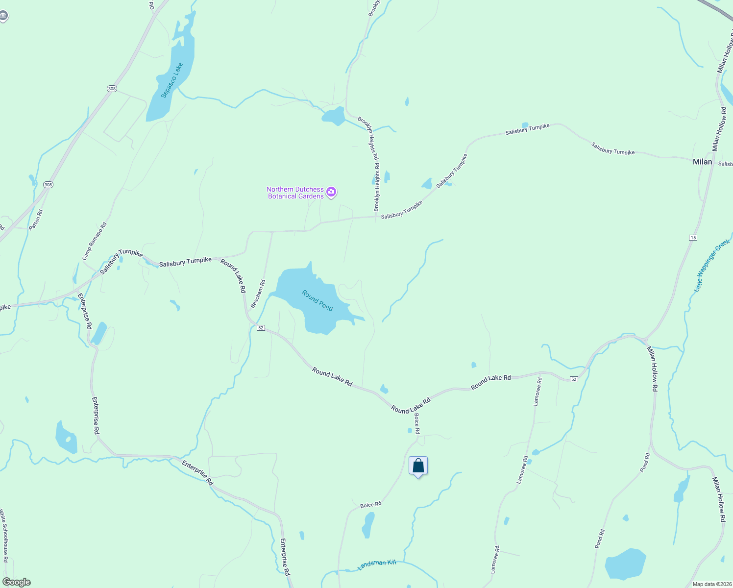 map of restaurants, bars, coffee shops, grocery stores, and more near 44 Lakeside Drive in Rhinebeck