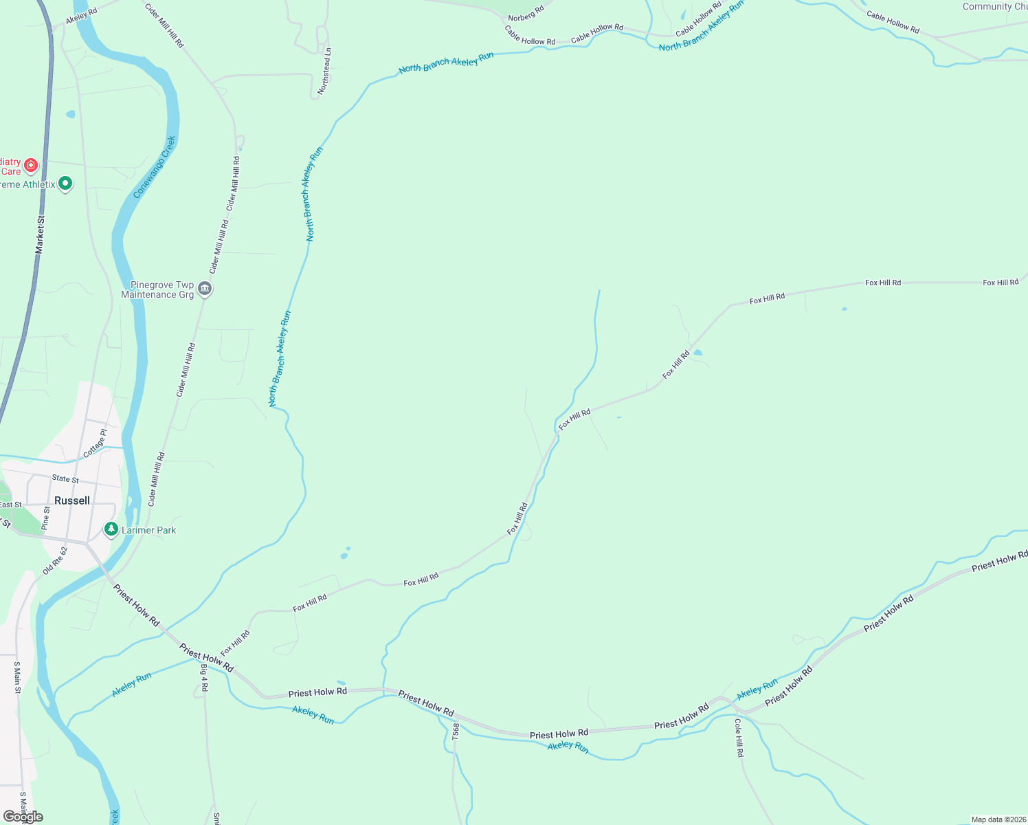 map of restaurants, bars, coffee shops, grocery stores, and more near 1343 Fox Hill Road in Russell