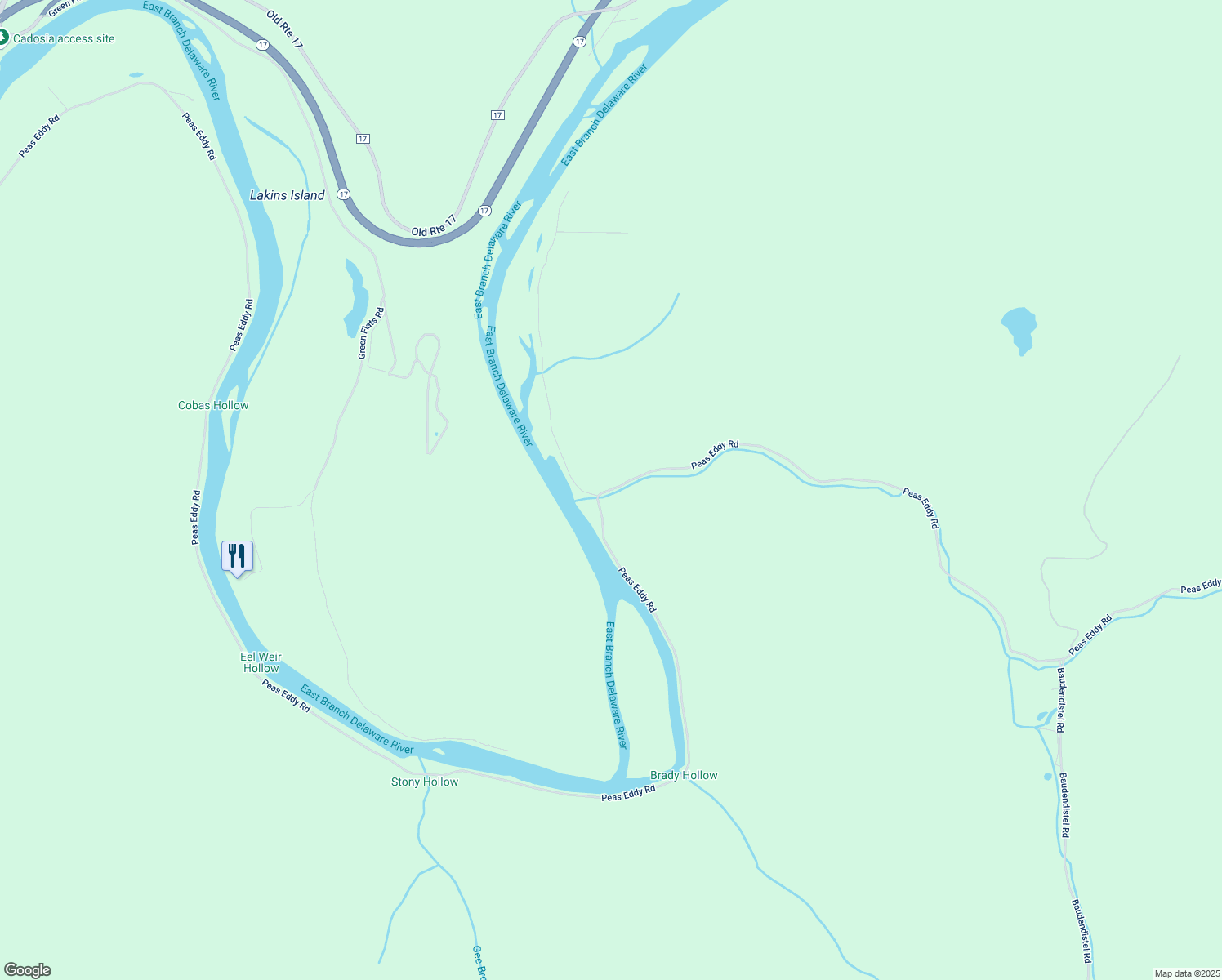 map of restaurants, bars, coffee shops, grocery stores, and more near Peas Eddy Rd in Hancock