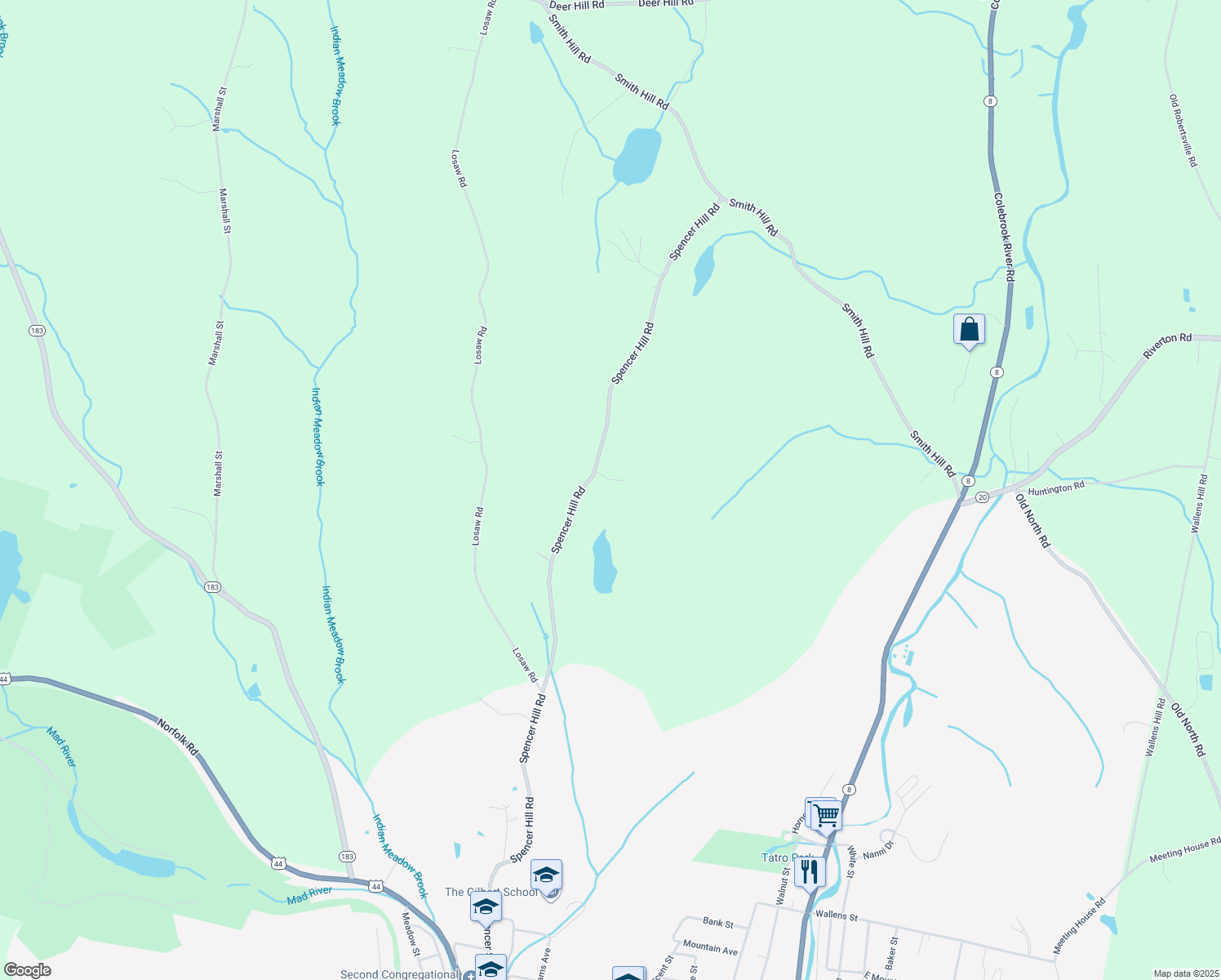 map of restaurants, bars, coffee shops, grocery stores, and more near 162 Spencer Hill Road in Winsted