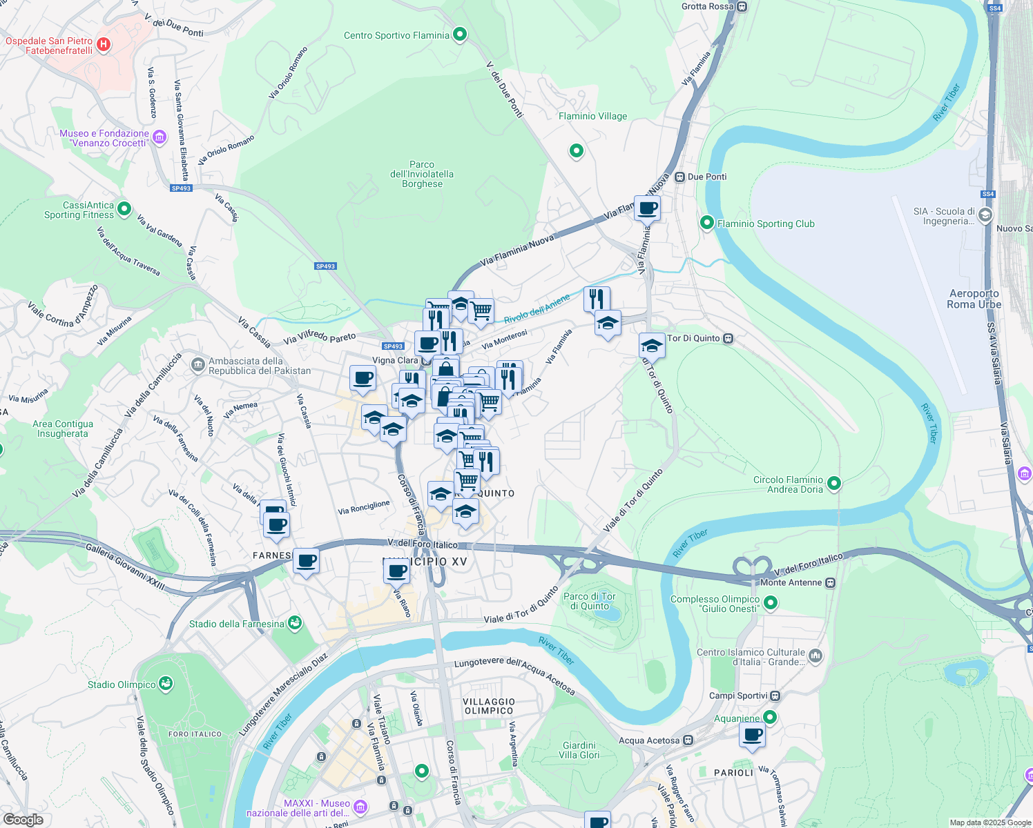 map of restaurants, bars, coffee shops, grocery stores, and more near 816-820 Via Flaminia in Rome