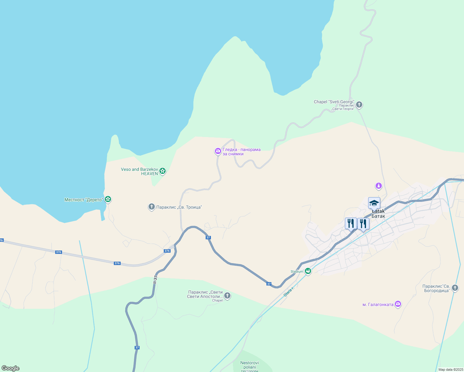 map of restaurants, bars, coffee shops, grocery stores, and more near in Batak