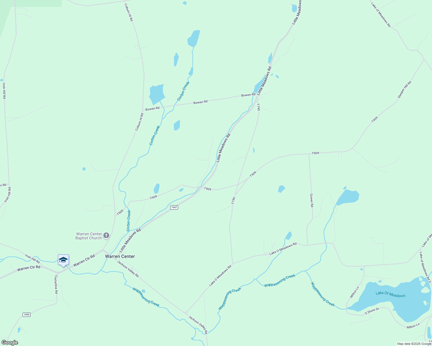 map of restaurants, bars, coffee shops, grocery stores, and more near 1012 Little Meadows Road in Warren Center