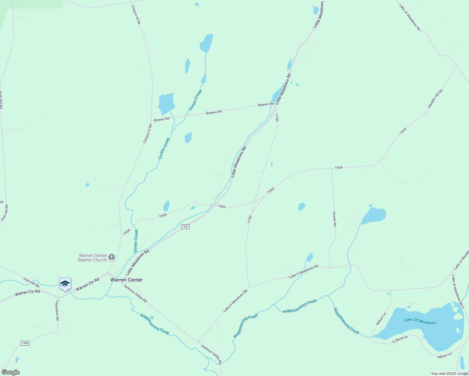 map of restaurants, bars, coffee shops, grocery stores, and more near 1012 Little Meadows Road in Warren Center