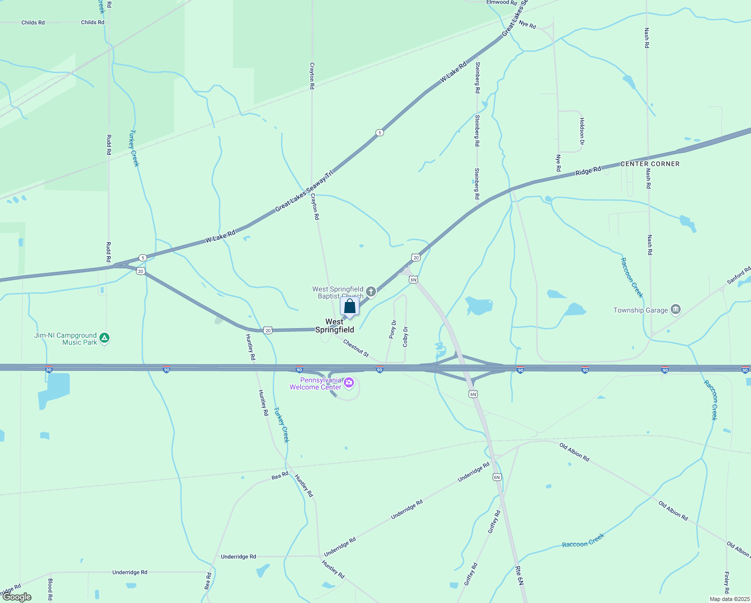 map of restaurants, bars, coffee shops, grocery stores, and more near 13687 Ridge Rd in Erie