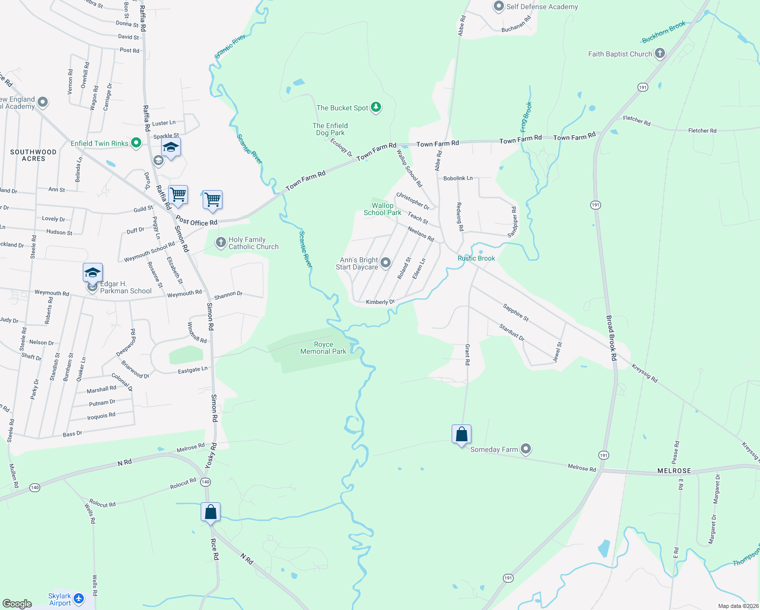 map of restaurants, bars, coffee shops, grocery stores, and more near 43 Kimberly Drive in Enfield