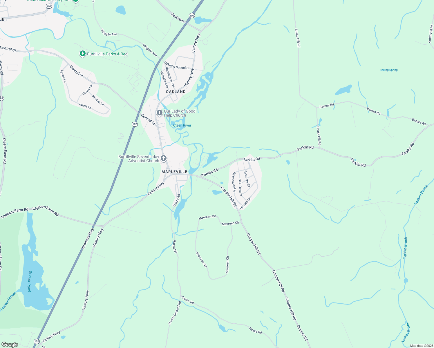 map of restaurants, bars, coffee shops, grocery stores, and more near 101 Tarkiln Road in Burrillville