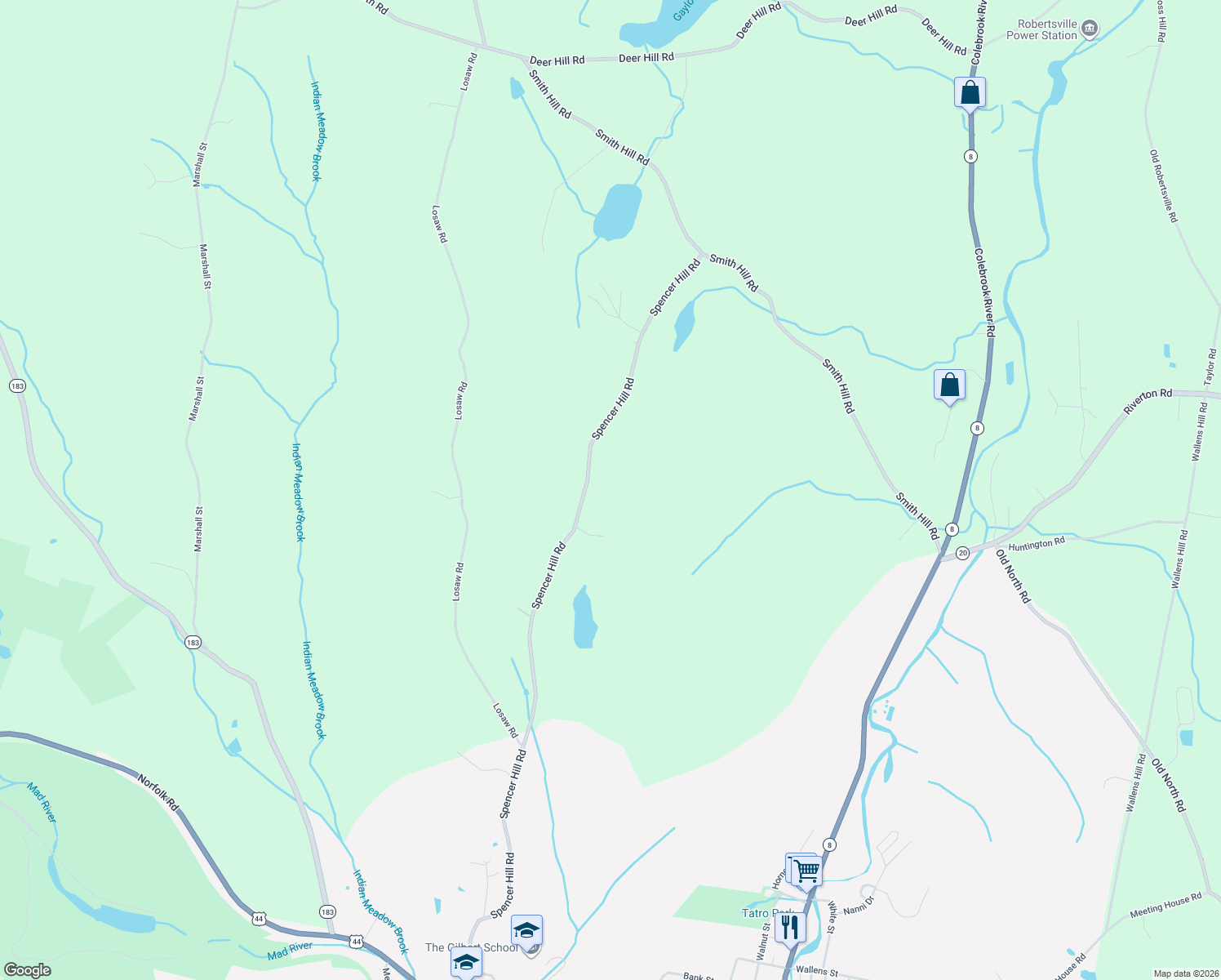map of restaurants, bars, coffee shops, grocery stores, and more near 176 Spencer Hill Road in Winsted