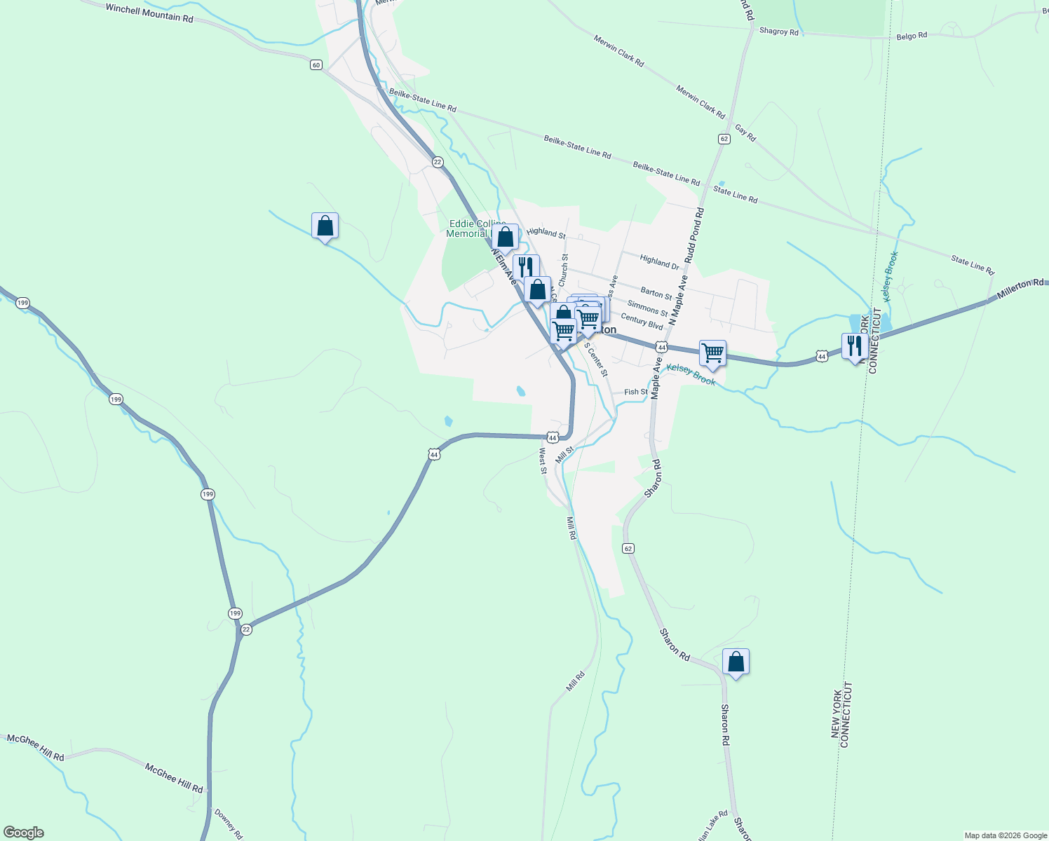 map of restaurants, bars, coffee shops, grocery stores, and more near 5829 New York 22 in Millerton