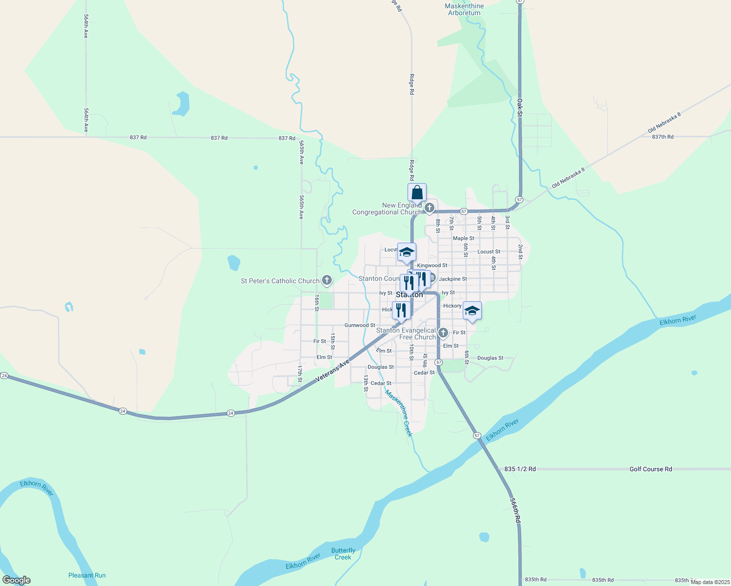 map of restaurants, bars, coffee shops, grocery stores, and more near 1298 Ivy Street in Stanton