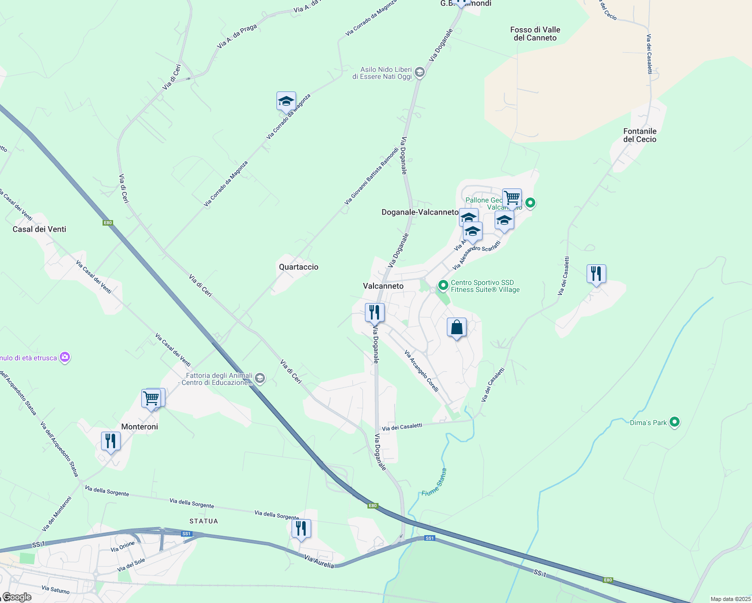 map of restaurants, bars, coffee shops, grocery stores, and more near 41 Via Doganale in Valcanneto