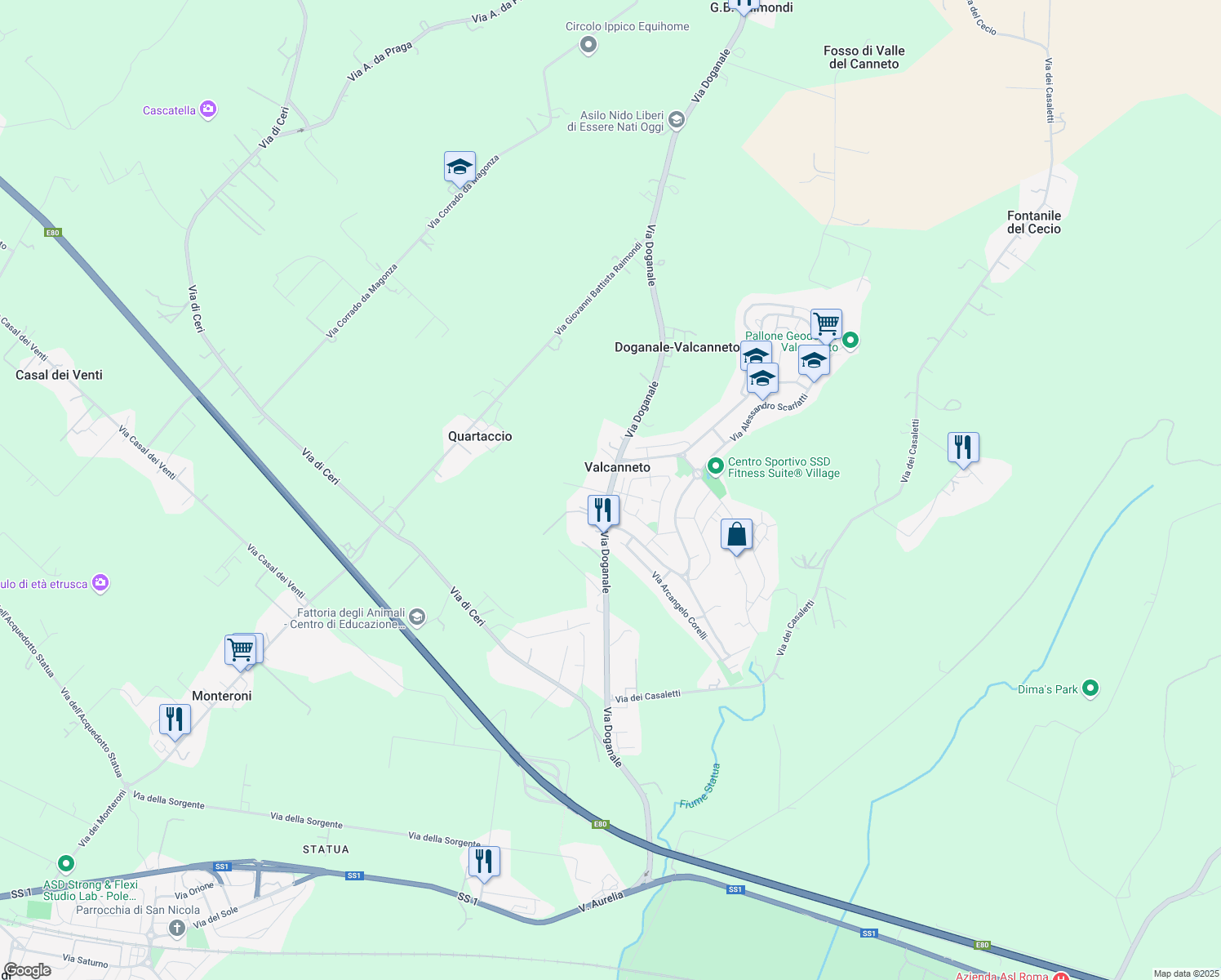 map of restaurants, bars, coffee shops, grocery stores, and more near 41 Via Doganale in Valcanneto