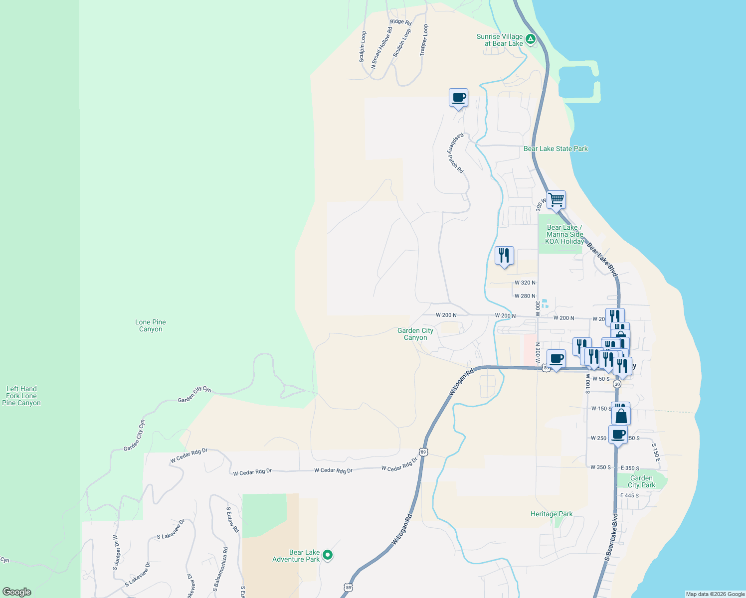 map of restaurants, bars, coffee shops, grocery stores, and more near in Garden City