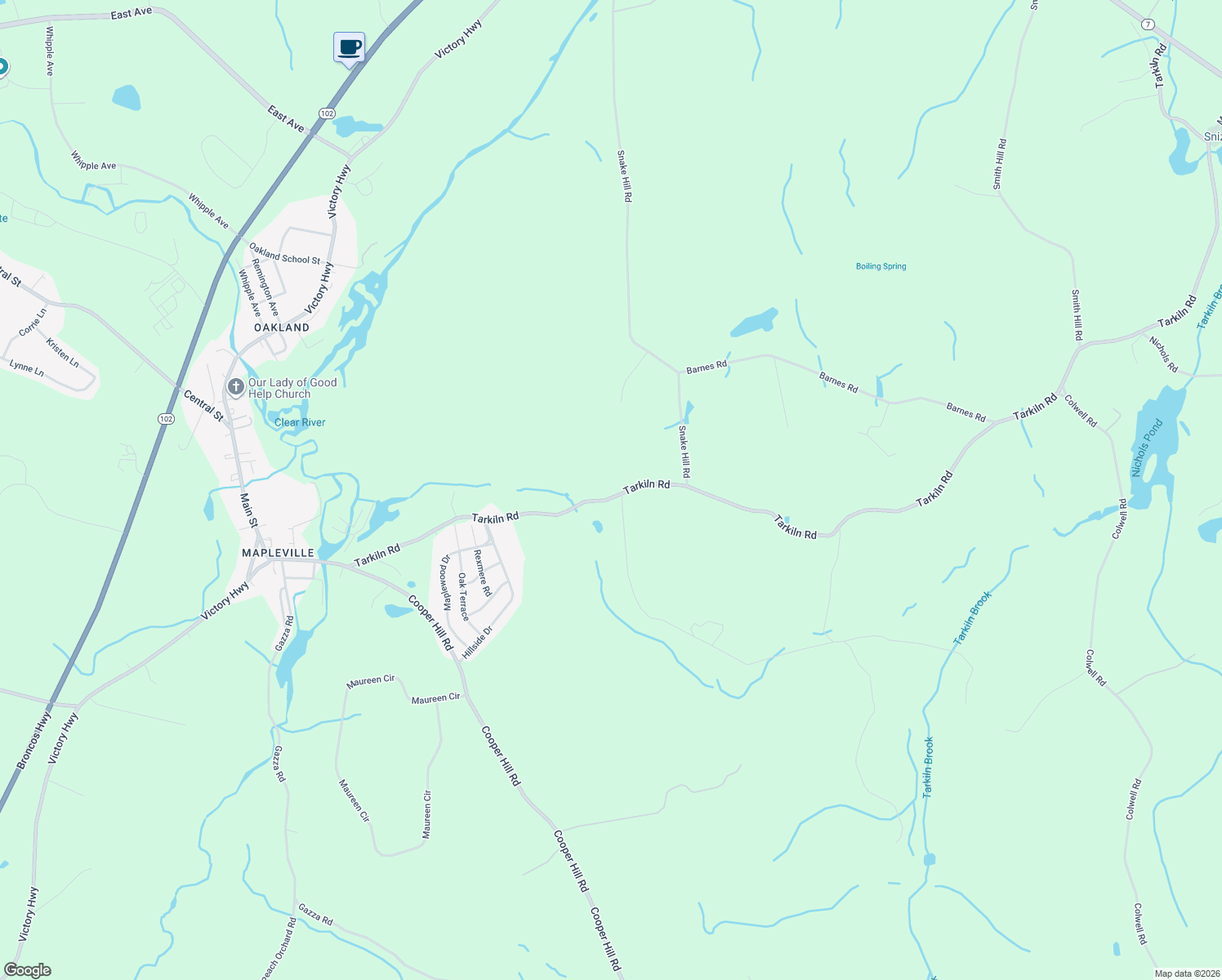 map of restaurants, bars, coffee shops, grocery stores, and more near 430 Tarkiln Road in Burrillville