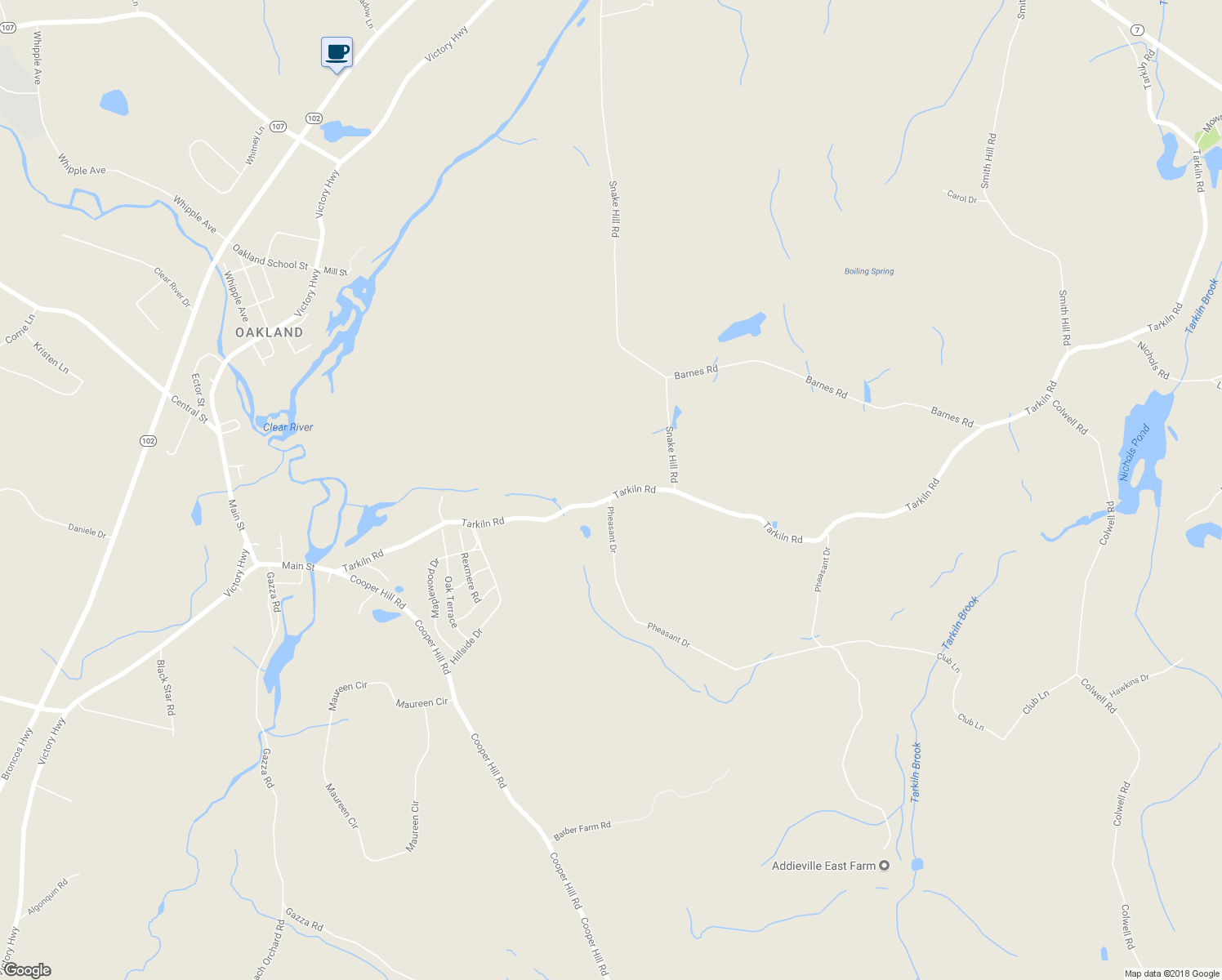 map of restaurants, bars, coffee shops, grocery stores, and more near 430 Tarkiln Road in Burrillville