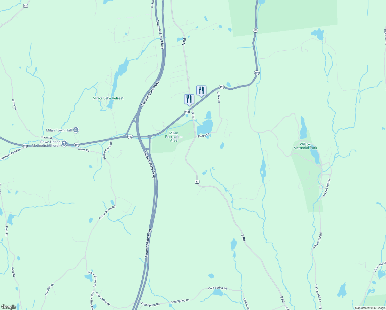 map of restaurants, bars, coffee shops, grocery stores, and more near 99 South Road in Stanfordville