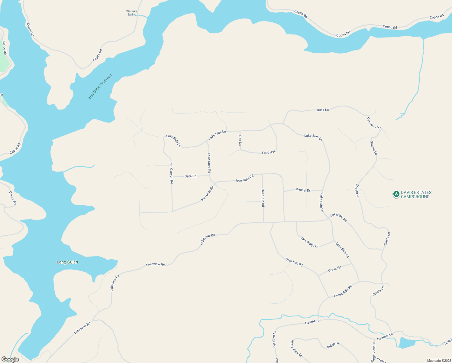 map of restaurants, bars, coffee shops, grocery stores, and more near Iron Gate Road in Hornbrook