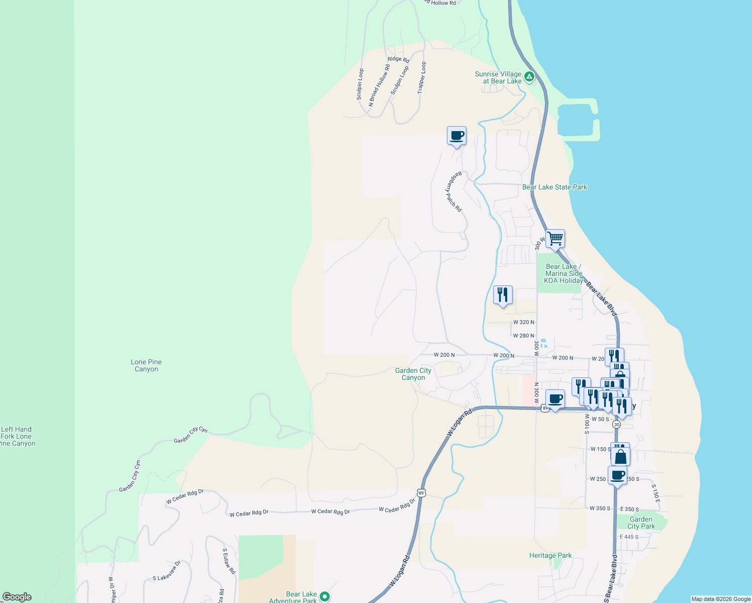 map of restaurants, bars, coffee shops, grocery stores, and more near in Garden City