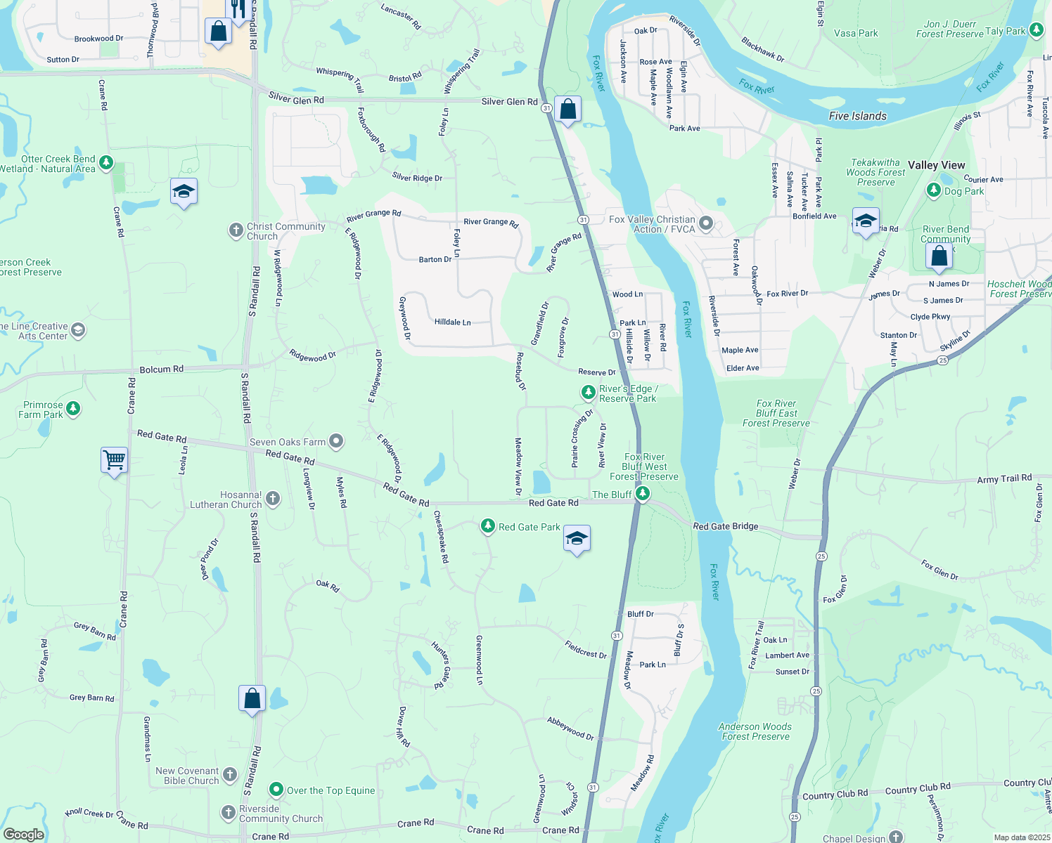 map of restaurants, bars, coffee shops, grocery stores, and more near 4156 Meadow View Drive in St. Charles