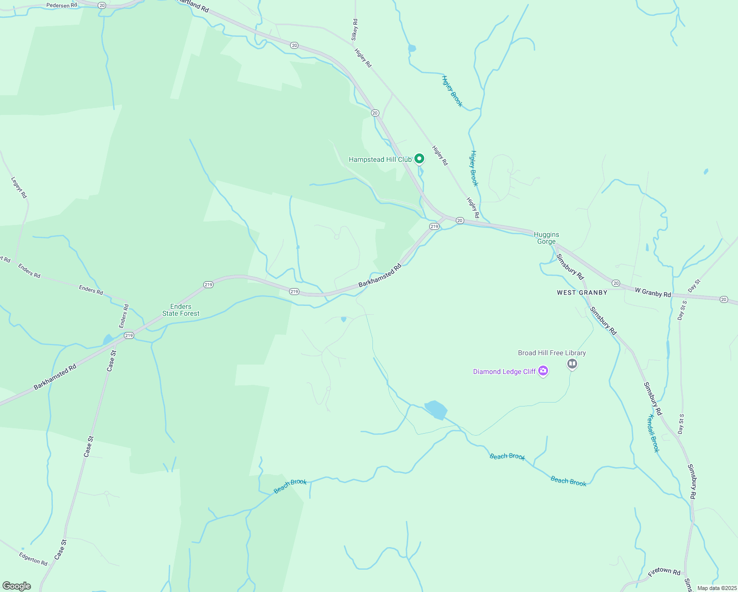 map of restaurants, bars, coffee shops, grocery stores, and more near 199 Broad Hill Road in Granby