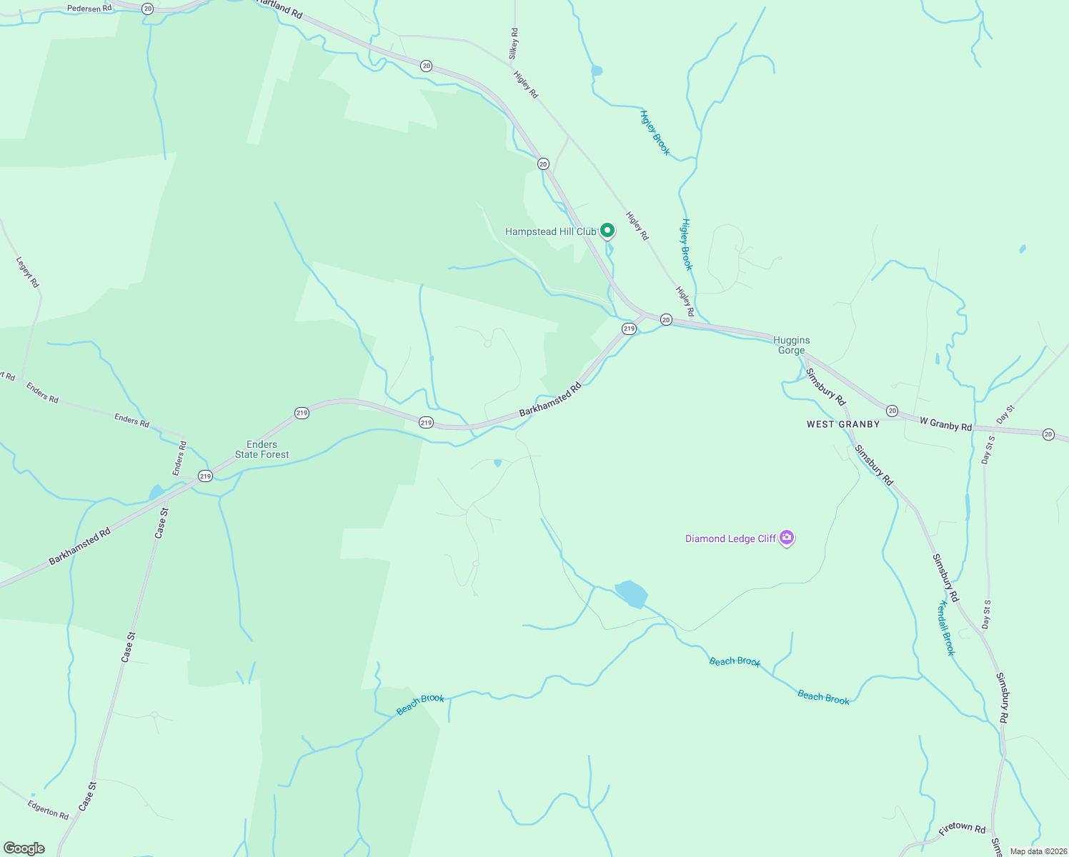 map of restaurants, bars, coffee shops, grocery stores, and more near 199 Broad Hill Road in Granby