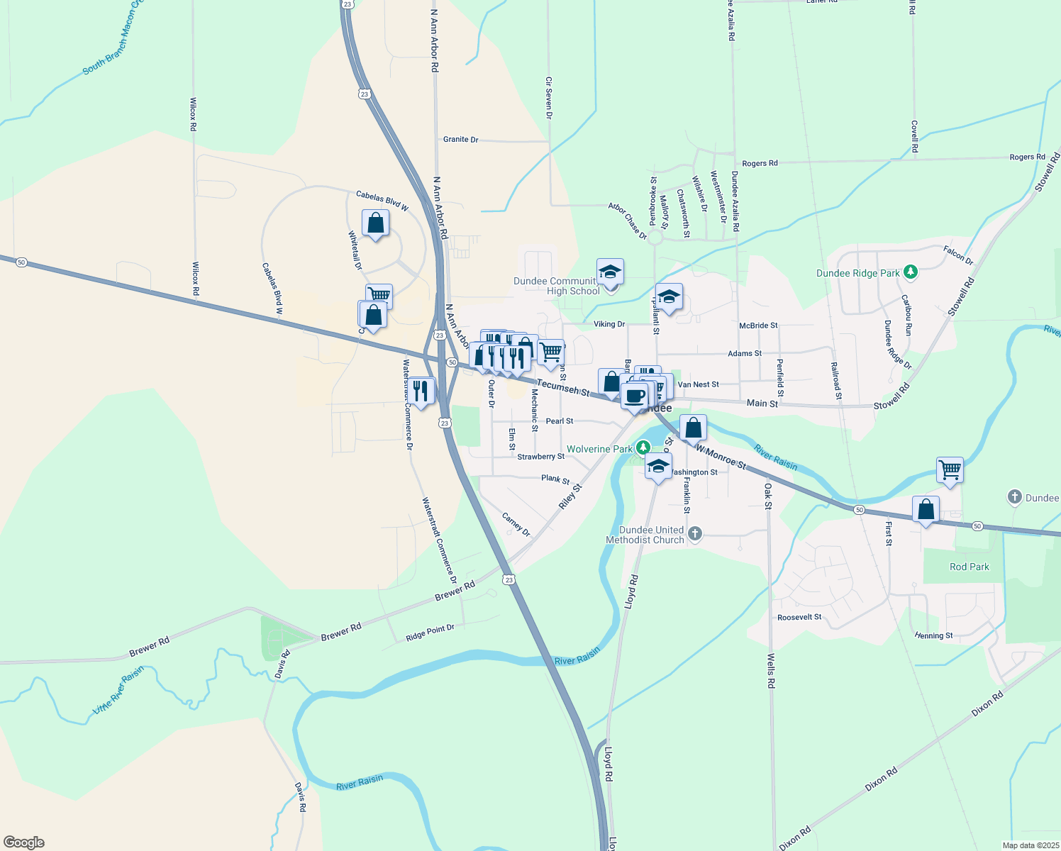 map of restaurants, bars, coffee shops, grocery stores, and more near 210 Mechanic Street in Dundee