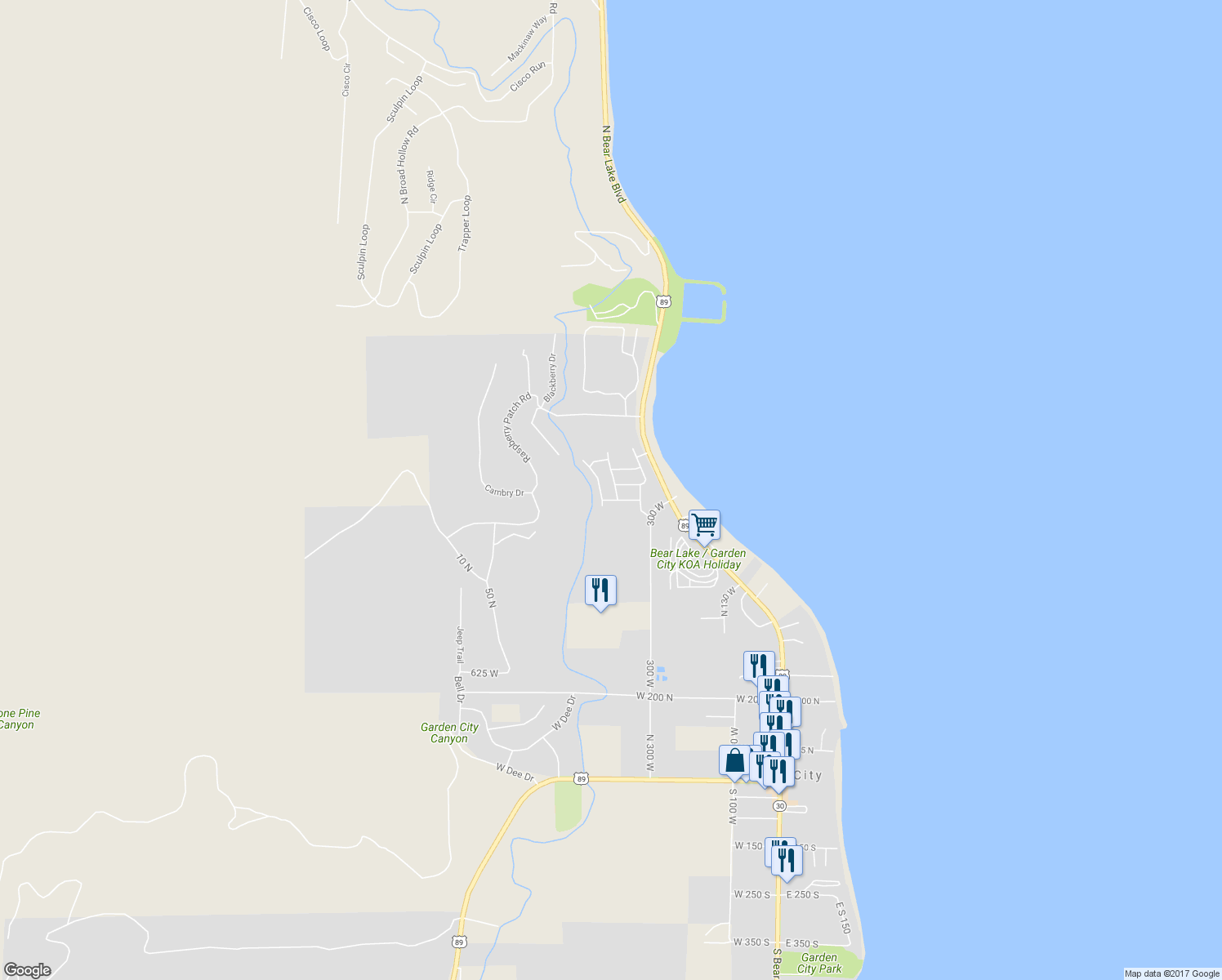 map of restaurants, bars, coffee shops, grocery stores, and more near 639 North Lake Sight Drive in Garden City