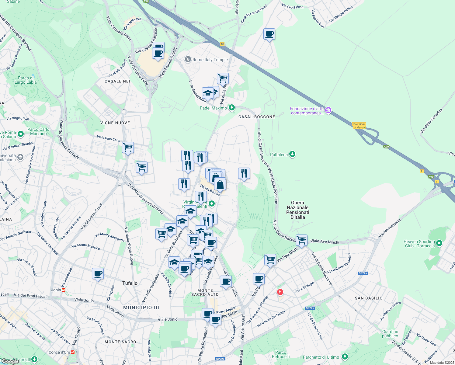 map of restaurants, bars, coffee shops, grocery stores, and more near 116 Via Dario Niccodemi in Città metropolitana di Roma Capitale