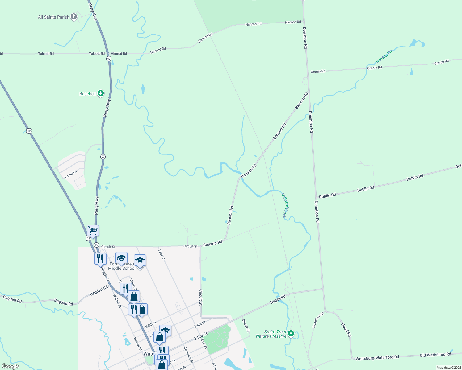 map of restaurants, bars, coffee shops, grocery stores, and more near 684 Benson Rd in Waterford