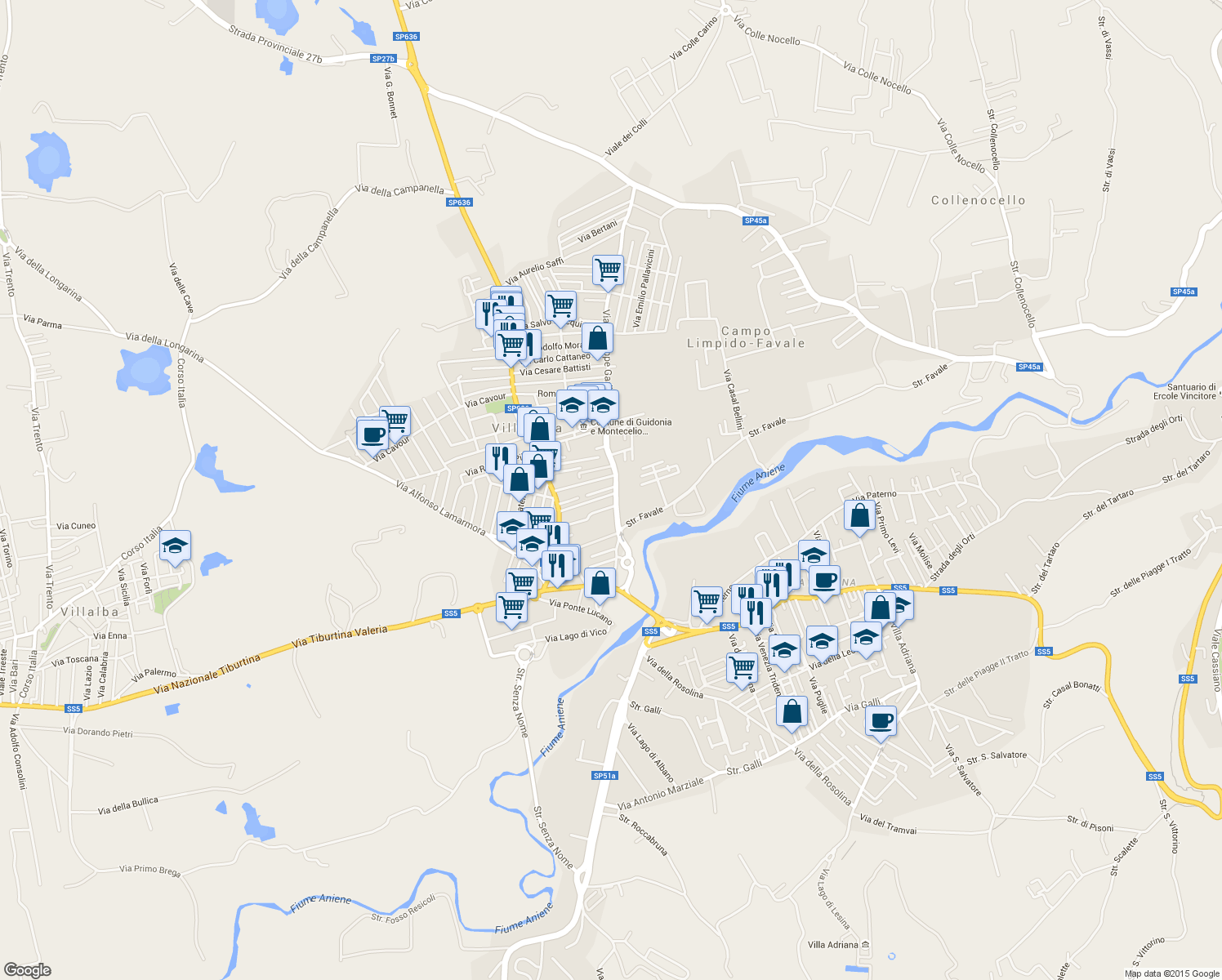 map of restaurants, bars, coffee shops, grocery stores, and more near 184 Via Giuseppe Garibaldi in Villanova