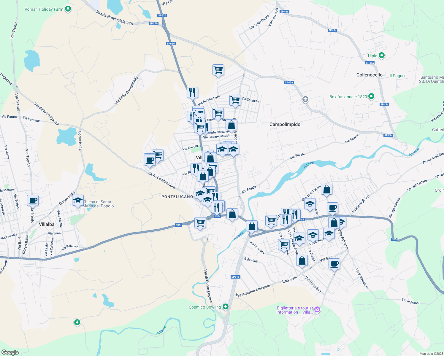 map of restaurants, bars, coffee shops, grocery stores, and more near 7 Via Daniele Manin in Villanova