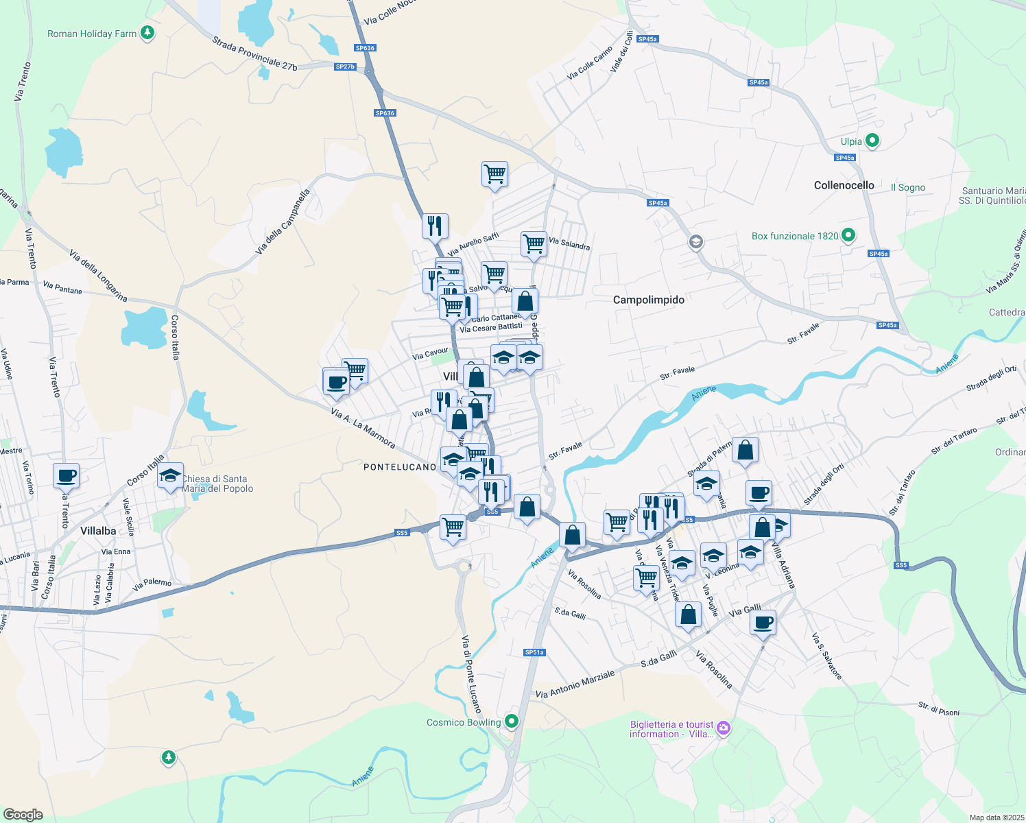 map of restaurants, bars, coffee shops, grocery stores, and more near 7 Via Daniele Manin in Villanova