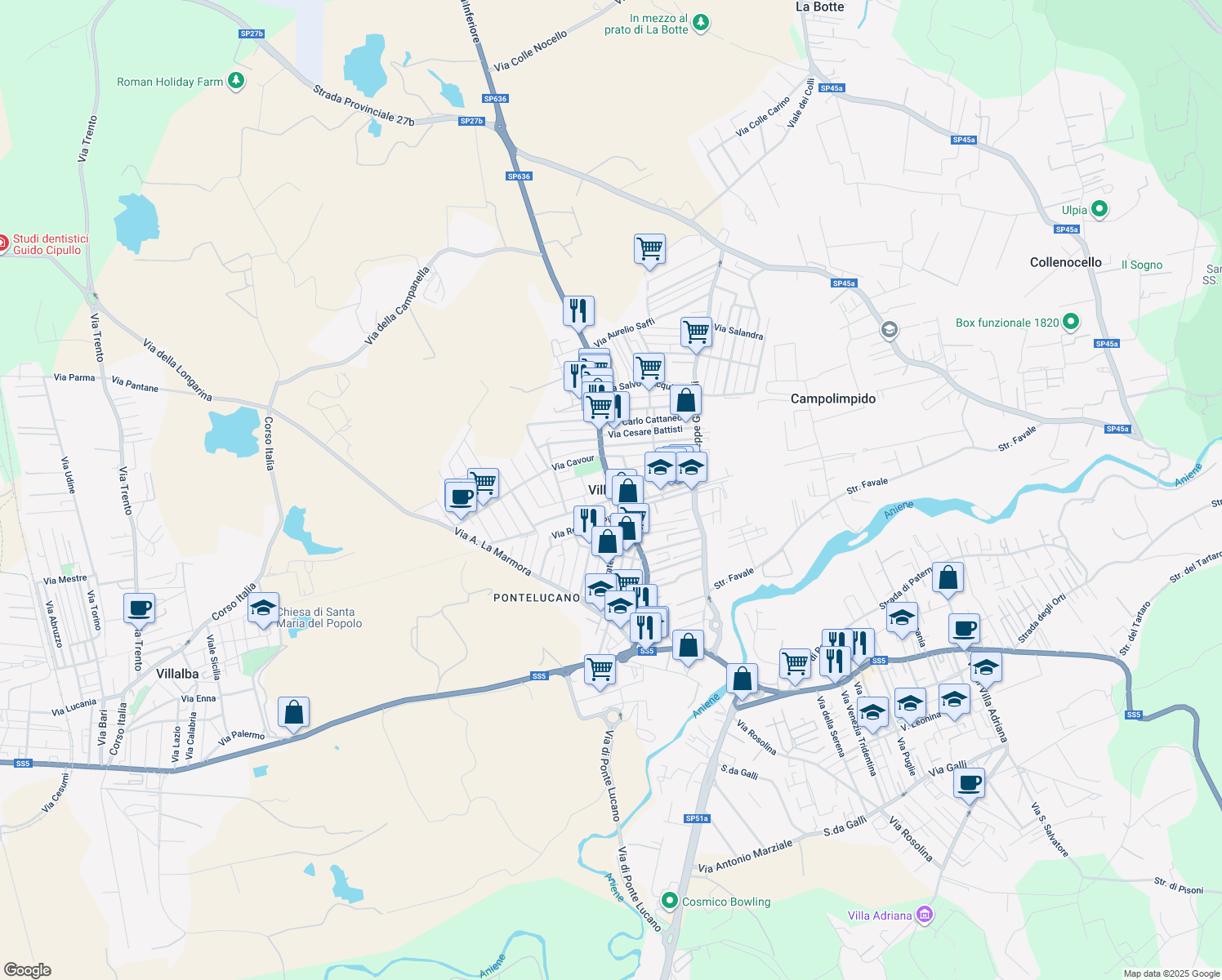 map of restaurants, bars, coffee shops, grocery stores, and more near in Villanova