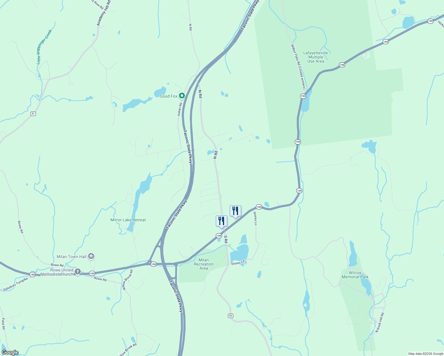 map of restaurants, bars, coffee shops, grocery stores, and more near 84 North Road in Red Hook