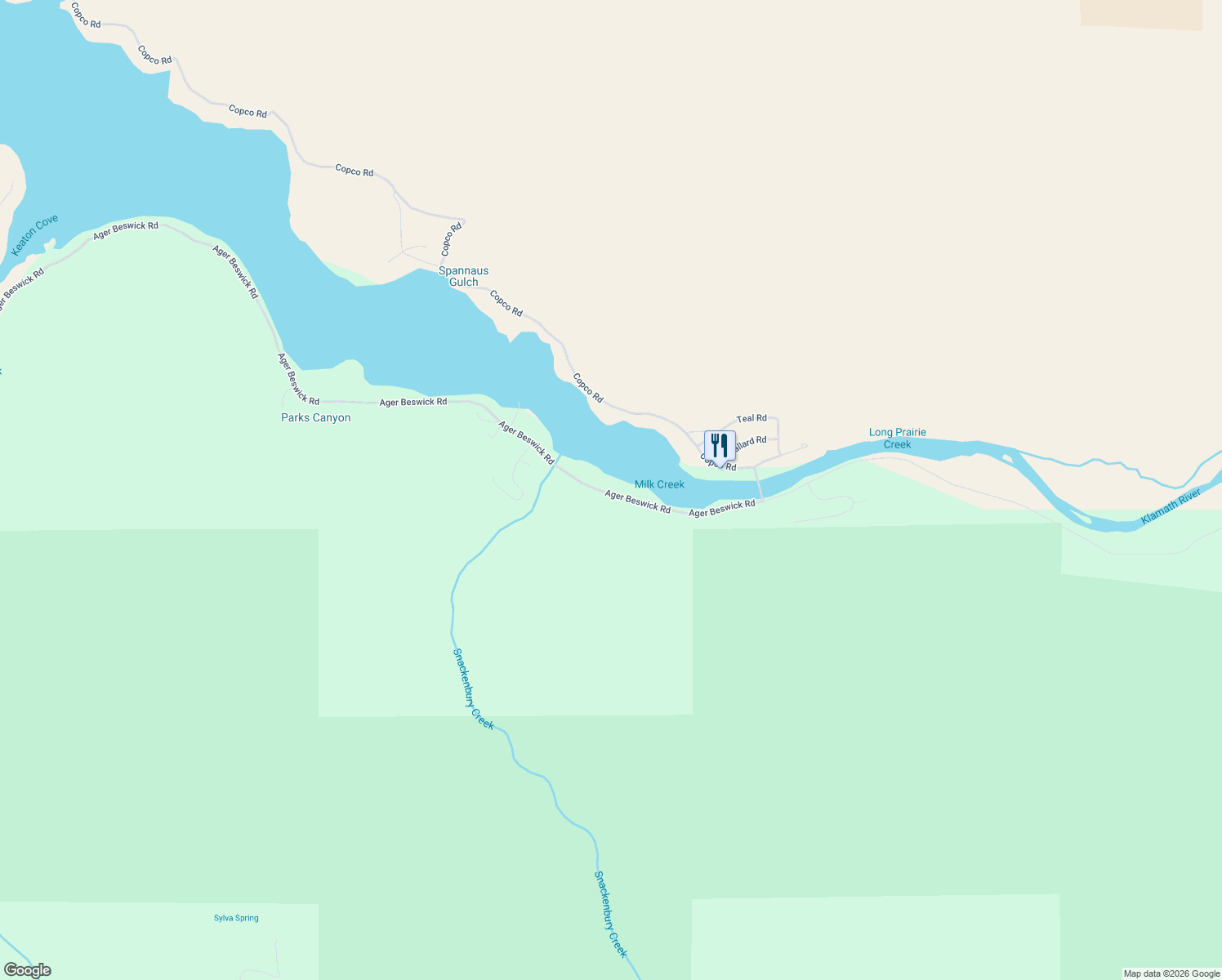 map of restaurants, bars, coffee shops, grocery stores, and more near 21205 Ager Beswick Road in Montague