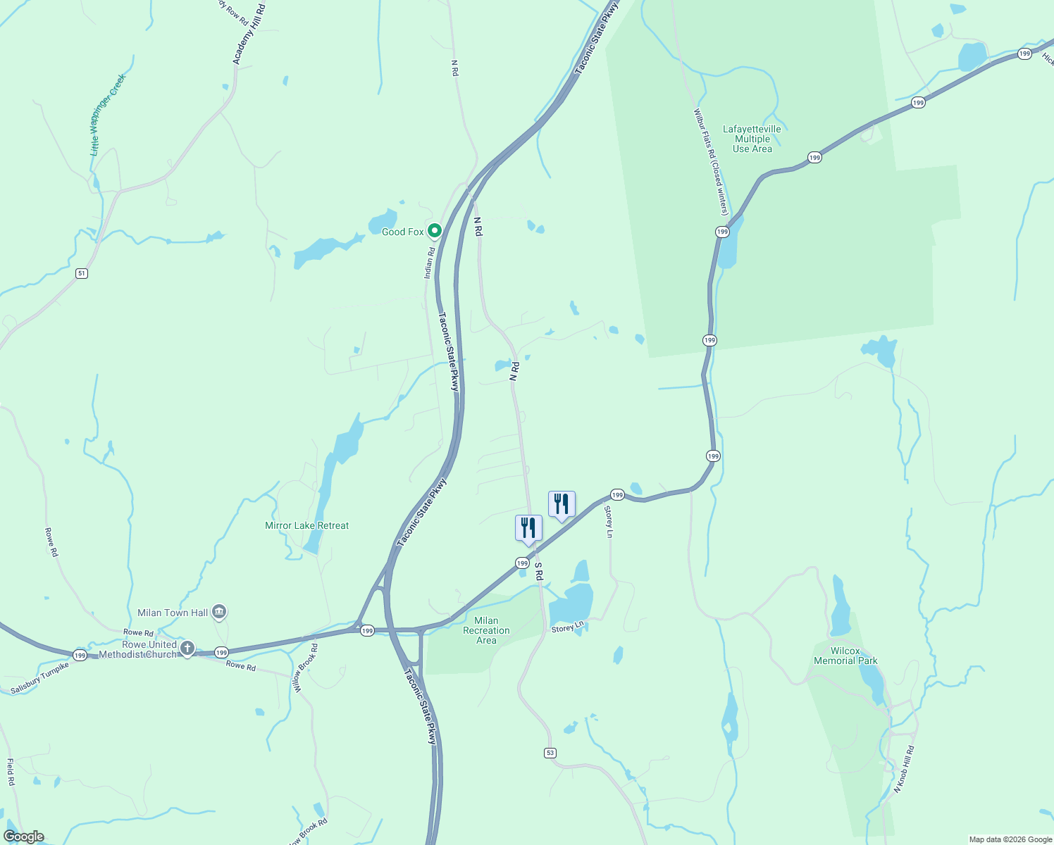 map of restaurants, bars, coffee shops, grocery stores, and more near 84 North Road in Red Hook